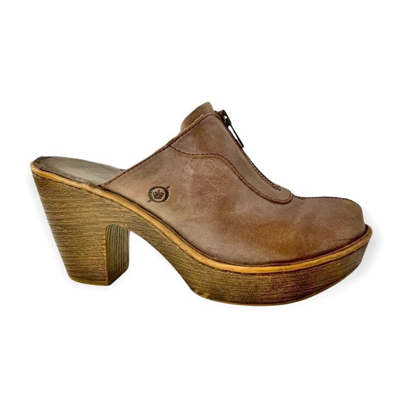 Born Haledon Taupe Leather Clogs 3 Inch Heels - Women's size 8 - Picture 7 of 11